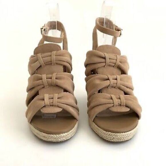 Sam Edelman Women Awan Tan Suede Wedge Open-toe Ankle Strap Sandals - Picture 2 of 8